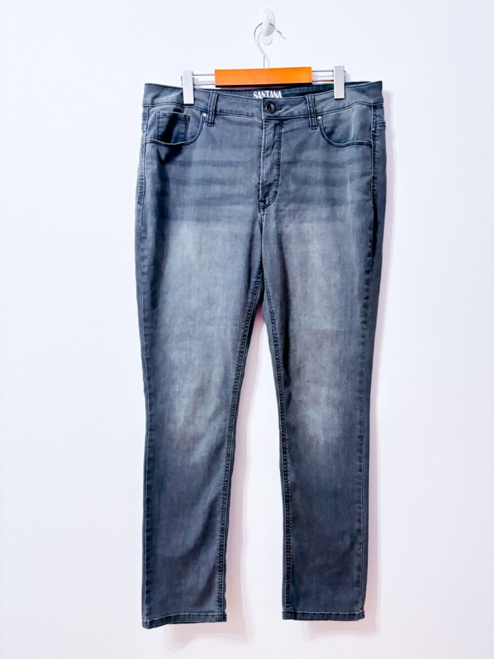 SANTANA JEANS Grey Faded Stretch Denim Slim Straight Leg Jeans Size 14